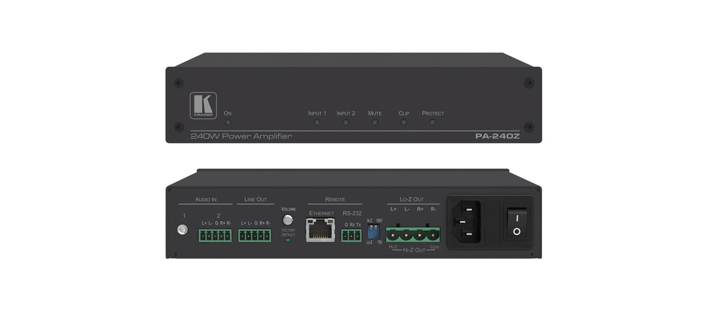 [KRAMER] PA-240Z 1x240W @ 70V/100V And  2x120W @ 8Ω Controllable Power Amplif