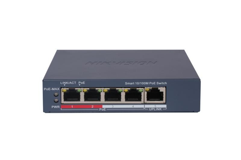 Hikvision Switch 4 Puertos No Amd. POE+ 10/100 Mbps 45W 300mt Smar