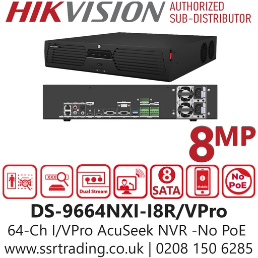 [INTC-ES403HIK72] HIK NVR 64CH 16HDD AcuSeek Vpro serie 96 facial 2HDMI indep